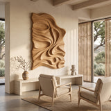 Organic Flowing Carved Wood Art Panel For Living Room