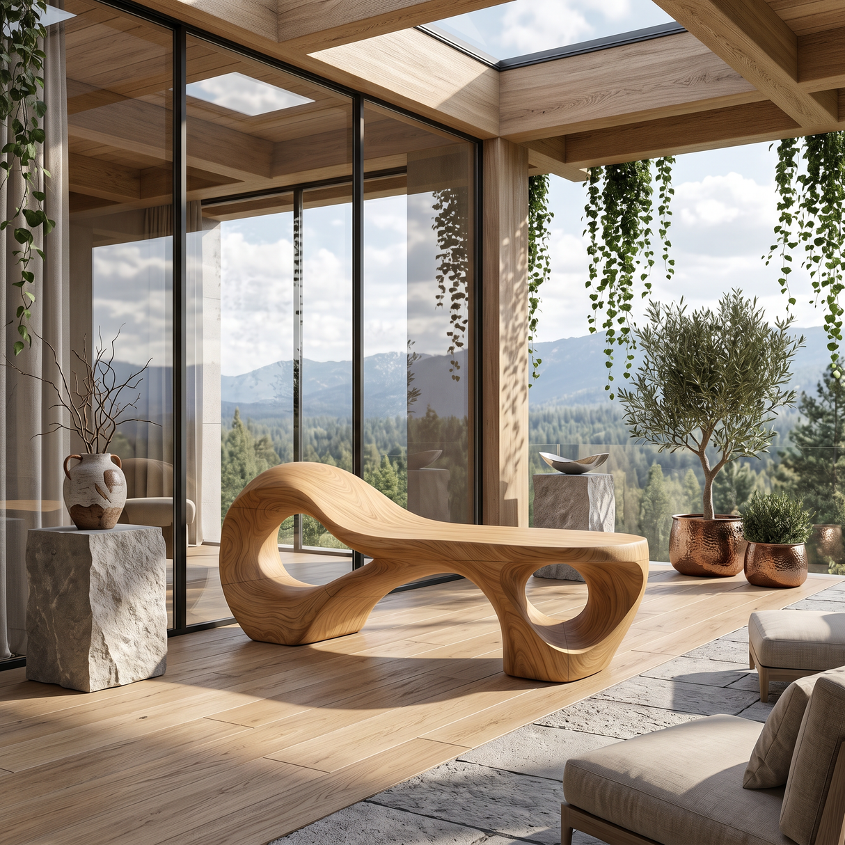 Contemporary Arched Cutout Bench For Courtyard Interior Area