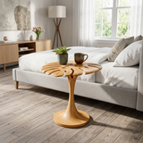 Sculptural Wood Side Table With Leaf Shape Top For Living