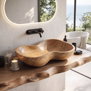 Rustic Wooden Vessel Sink For Eco Friendly Bathroom Look