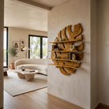 Large Wooden Tropical Leaf Bookshelf For Living Room