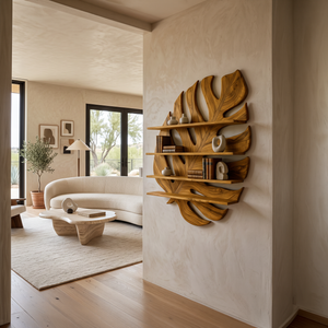 Large Wooden Tropical Leaf Bookshelf For Living Room