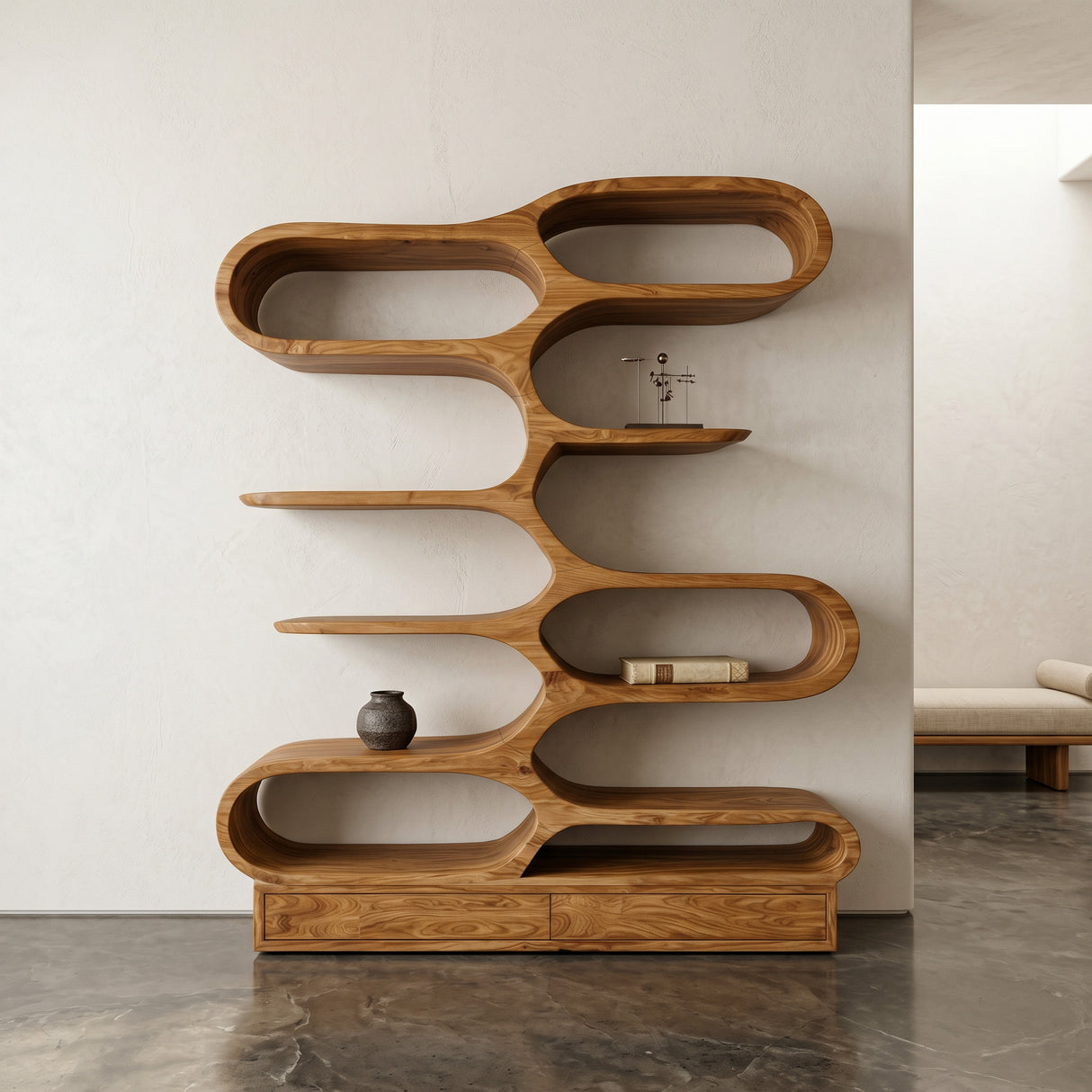 Organic Sculptural Bookcase For Designer Living Room