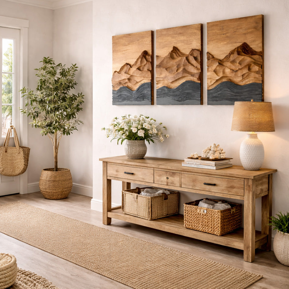 Modern Farmhouse Mountain Wood Wall Art For Living Room