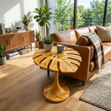 Handmade Wooden Side Table Leaf Shape Top For Sofa Side