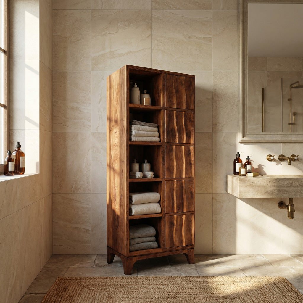 Handcrafted Wooden Bathroom Storage Cabinet For Spa-Inspired Interior