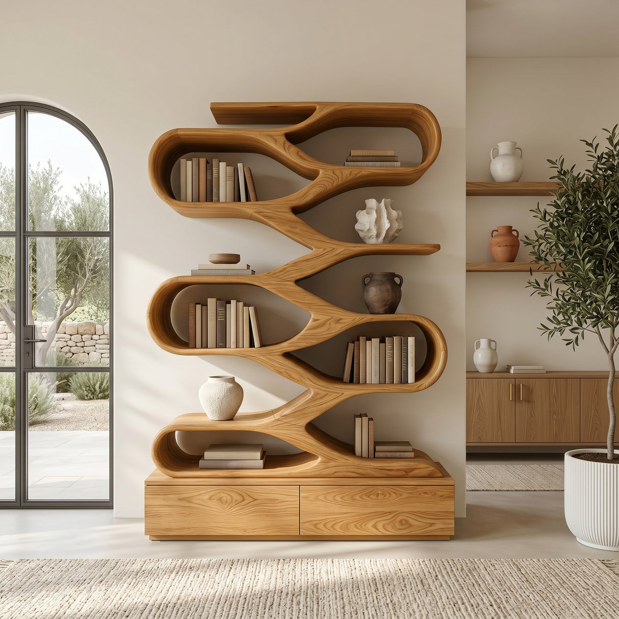 Modern Curved Display Bookshelf For Home Office