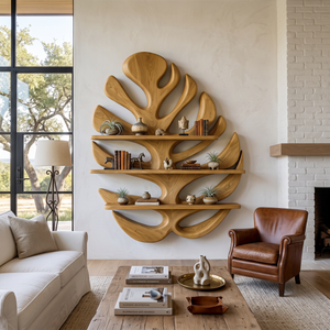 Wood Monstera Leaf Bookshelf For Modern Minimalist Home