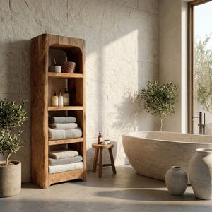 Handcrafted Wooden Bathroom Shelf With Four Tiers For Bathroom