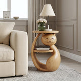 Whimsical Cat Shaped Wooden Side Table For Bedroom