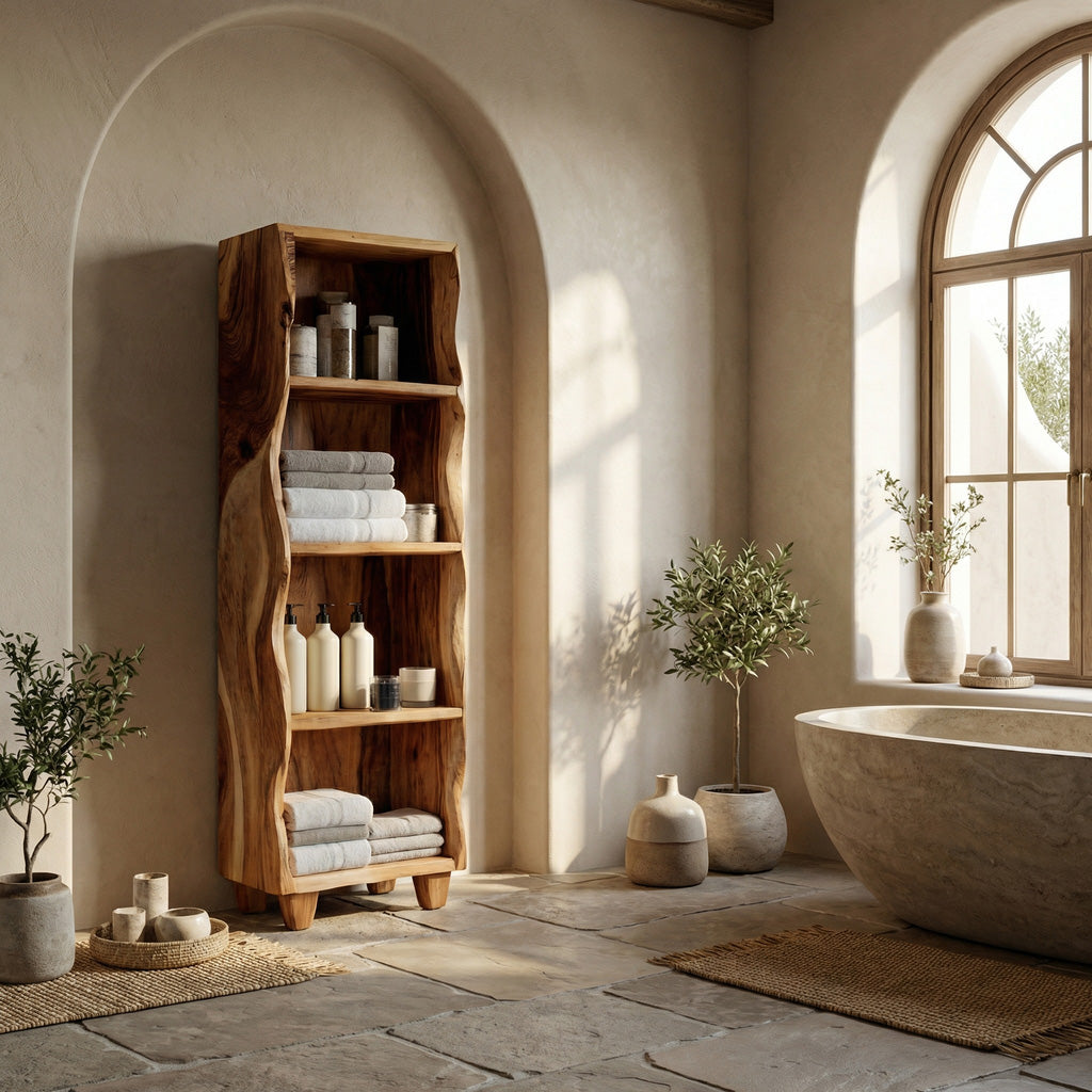 Modern Wooden Bathroom Cabinet With Flowing Edges For Spa
