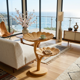 Wooden Side Table With Leaf Shape Top For Living Room