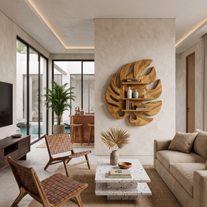Wooden Leaf Inspired Wall Mounted Bookshelf For Living Decor