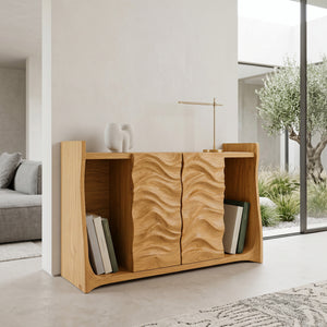 Contemporary Open Bookshelf With Carved Doors For Home Library