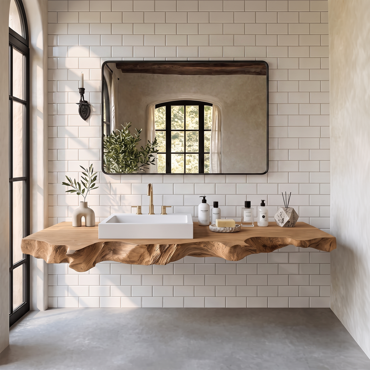 Mid Century Vanity In Solid Wood For Bathroom Decor