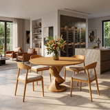 Modern Round Dining Table With Sculptural Spiral Pedestal For Kitchen