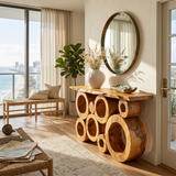 Wooden Console Table With Multiple Round Blocks Base For Hallway