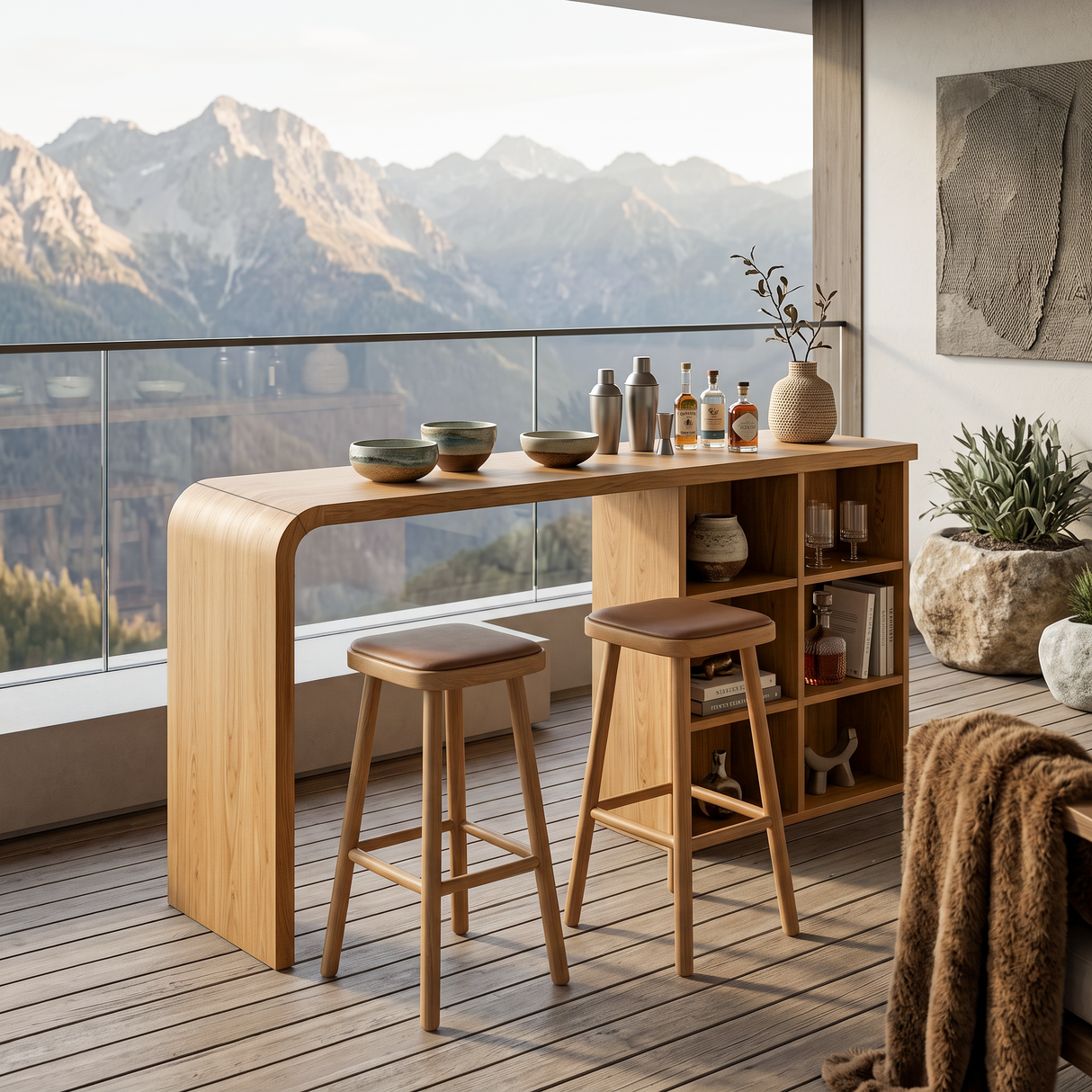 Modern Wooden Bar Table With Storage For Kitchen Or Home Mini Bar