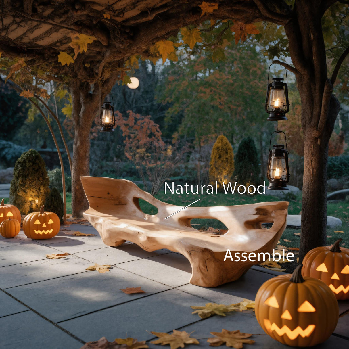 Artistic Halloween Live Edge Bench For Outdoor Or Entryway