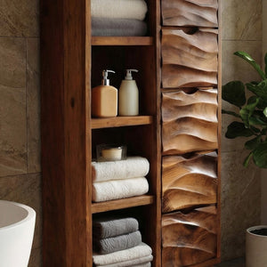 Contemporary Bathroom Cabinet With Open Shelves And Drawers For Spa