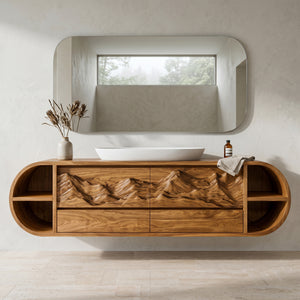 Modern Mountain Carved Floating Bathroom Vanity For Luxury Bathroom