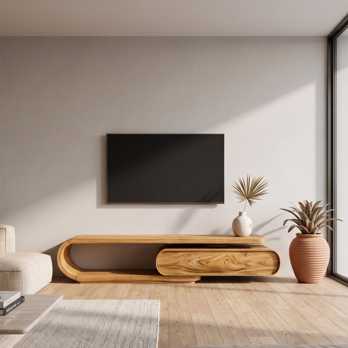 Organic Curved TV Cabinet For Modern Home