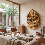 Wooden Leaf Bookshelf For Living Room Plant And Book Display