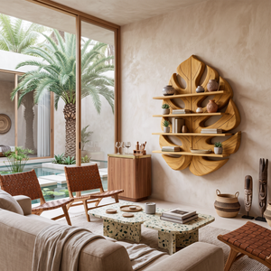 Wooden Leaf Bookshelf For Living Room Plant And Book Display
