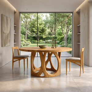 Modern Round Dining Table With Carved Sculptural Leg For Kitchen
