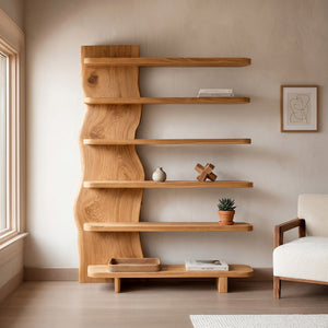 Modern Organic Wooden Standing Shelf For Lounge Area