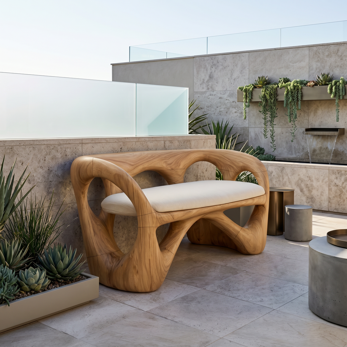 Organic Wooden Bench Contemporary Sunroom
