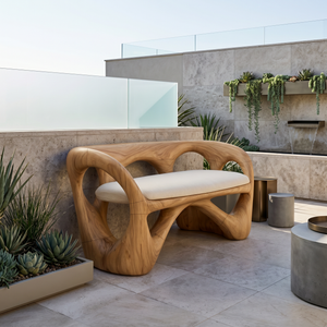 Organic Wooden Bench Contemporary Sunroom