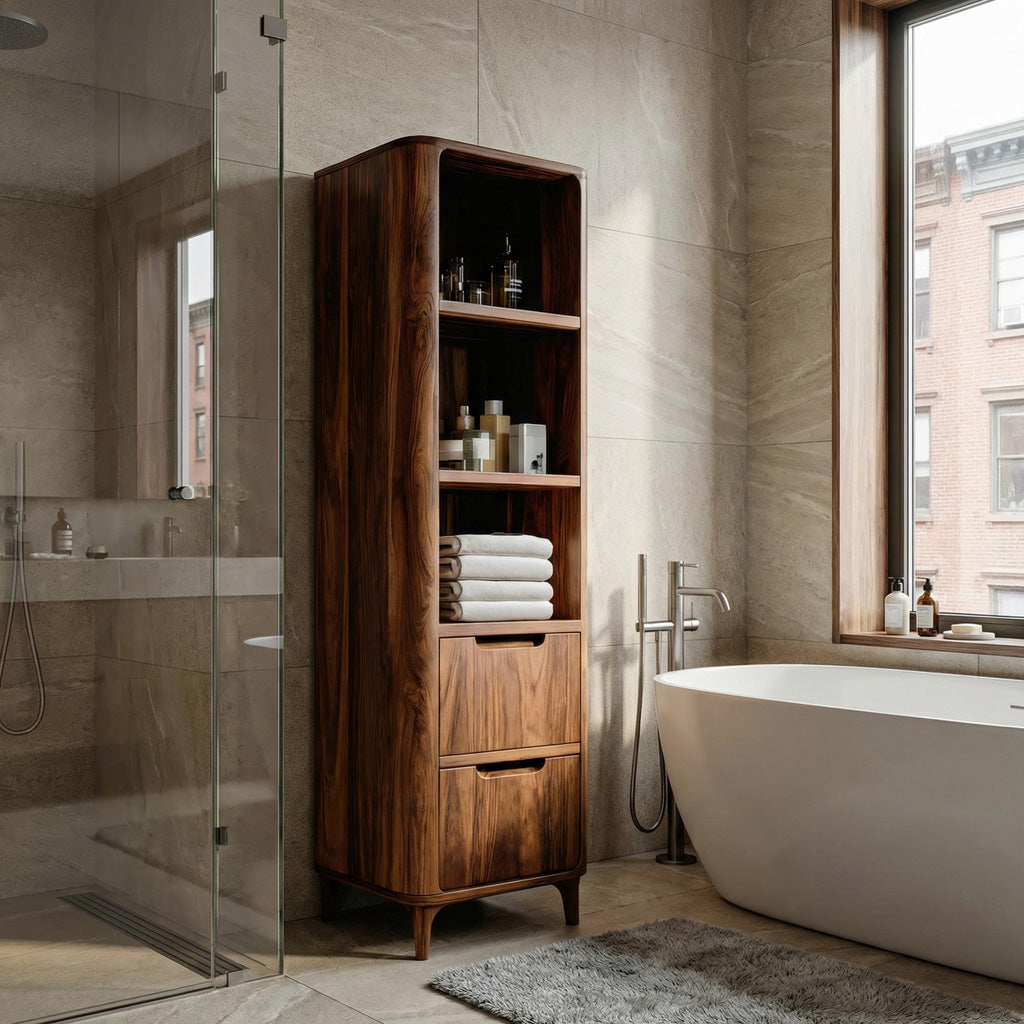 Tall Bathroom Cabinet With Five Tiers For Modern Bathroom