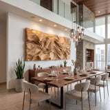 Contemporary Wood Wall Art Wave Carved Design For Wall Deco