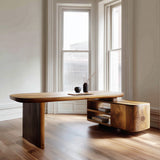 Contemporary Wooden L Desk With Rounded Form For Creative Studio