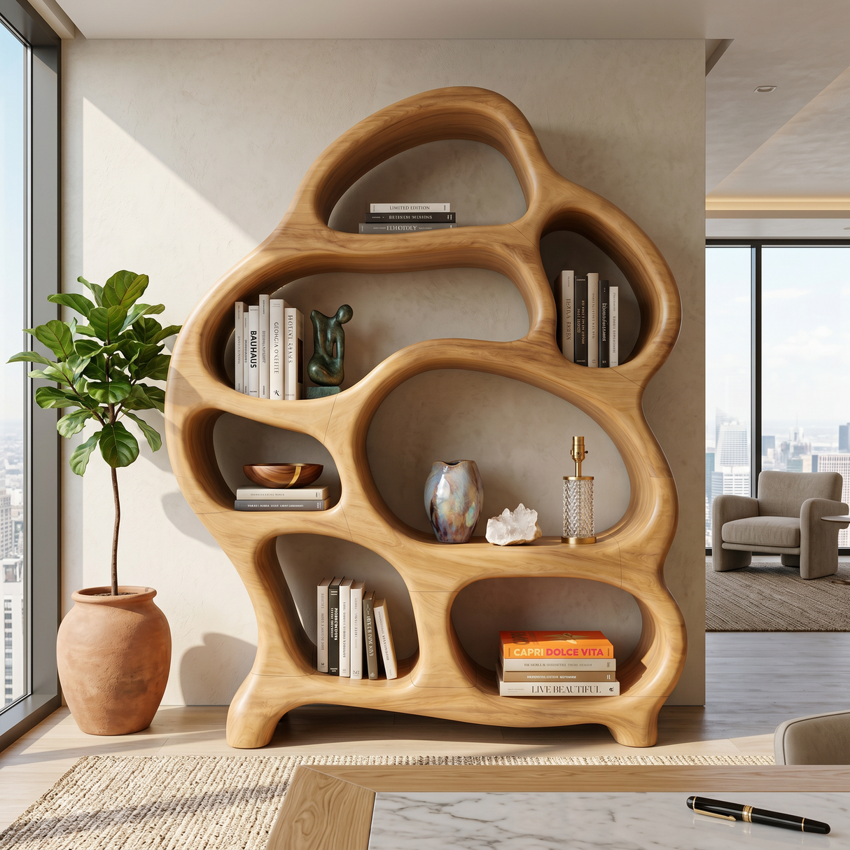 Mid Century Open Bookshelf For Living Space