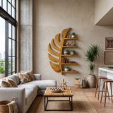 Artistic Wooden Leaf Statement Wall Bookshelf For Elegant Interiors