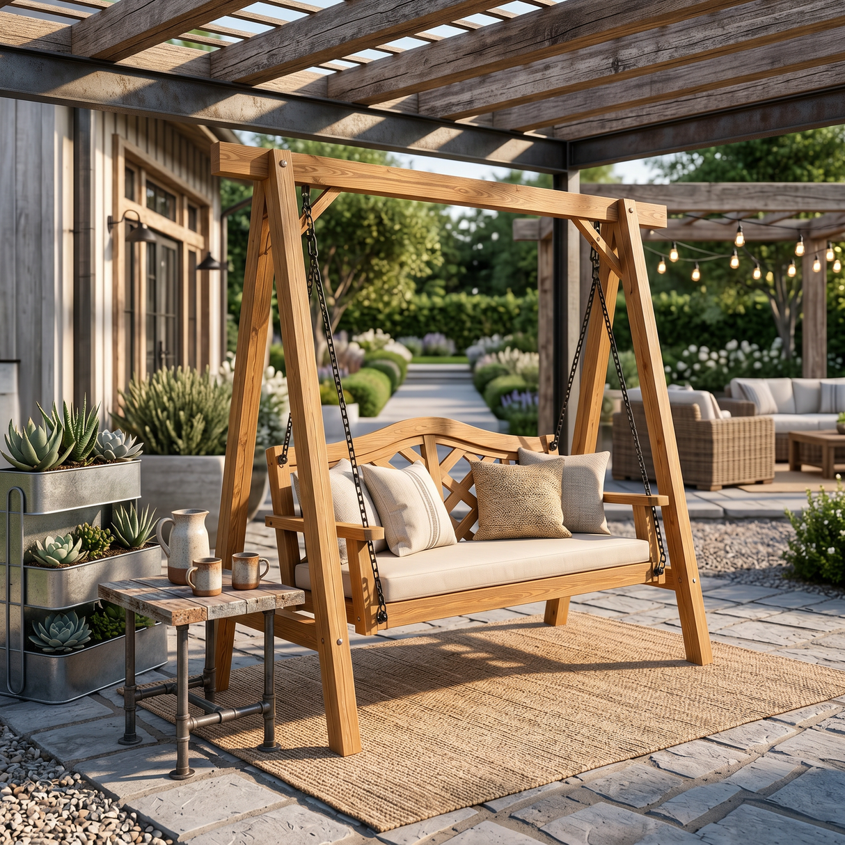 Contemporary Wooden Garden Swing Outdoor Living