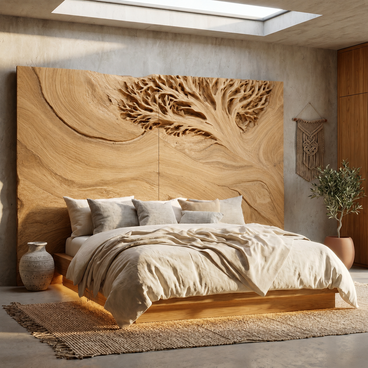 Organic Tree Sculpture Wood Headboard For Tropical Luxury Bedroom