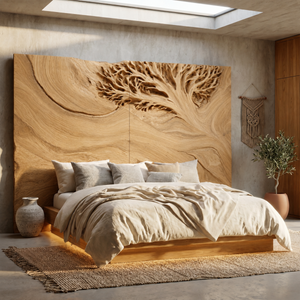 Organic Tree Sculpture Wood Headboard For Tropical Luxury Bedroom