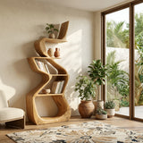 Sculptural Wooden Bookshelf For Living Room Corner