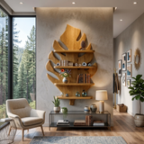 Wooden Tropical Leaf Wall Bookshelf For Living Room