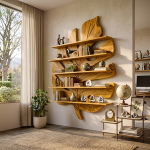 Contemporary Wooden Leaf Bookshelf For Living Room Design