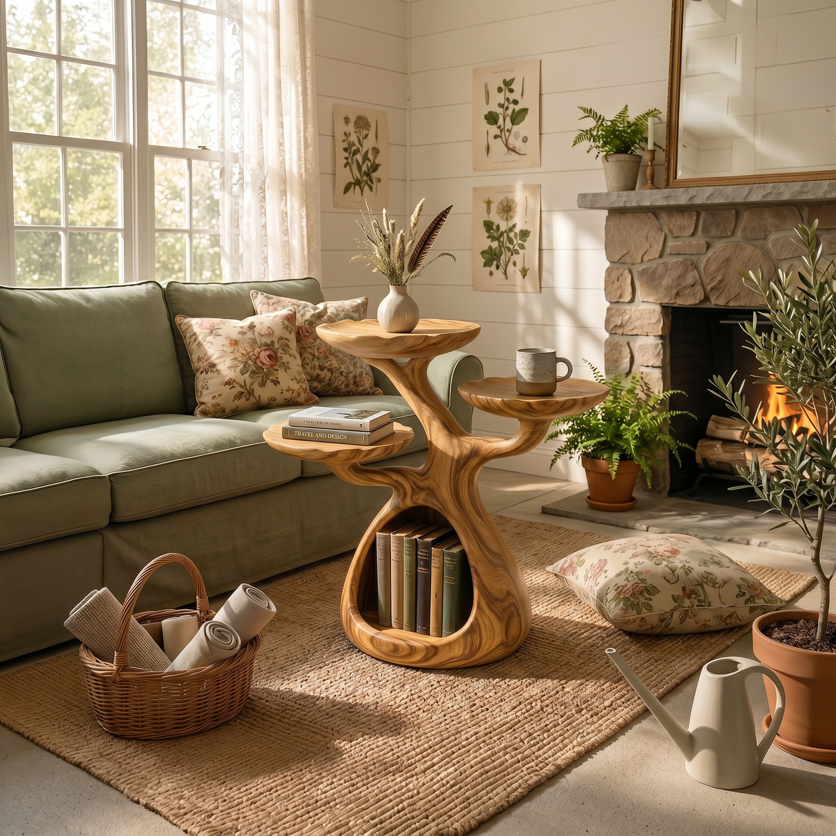 Contemporary Display Shelf Side Table Fireplace Lounge