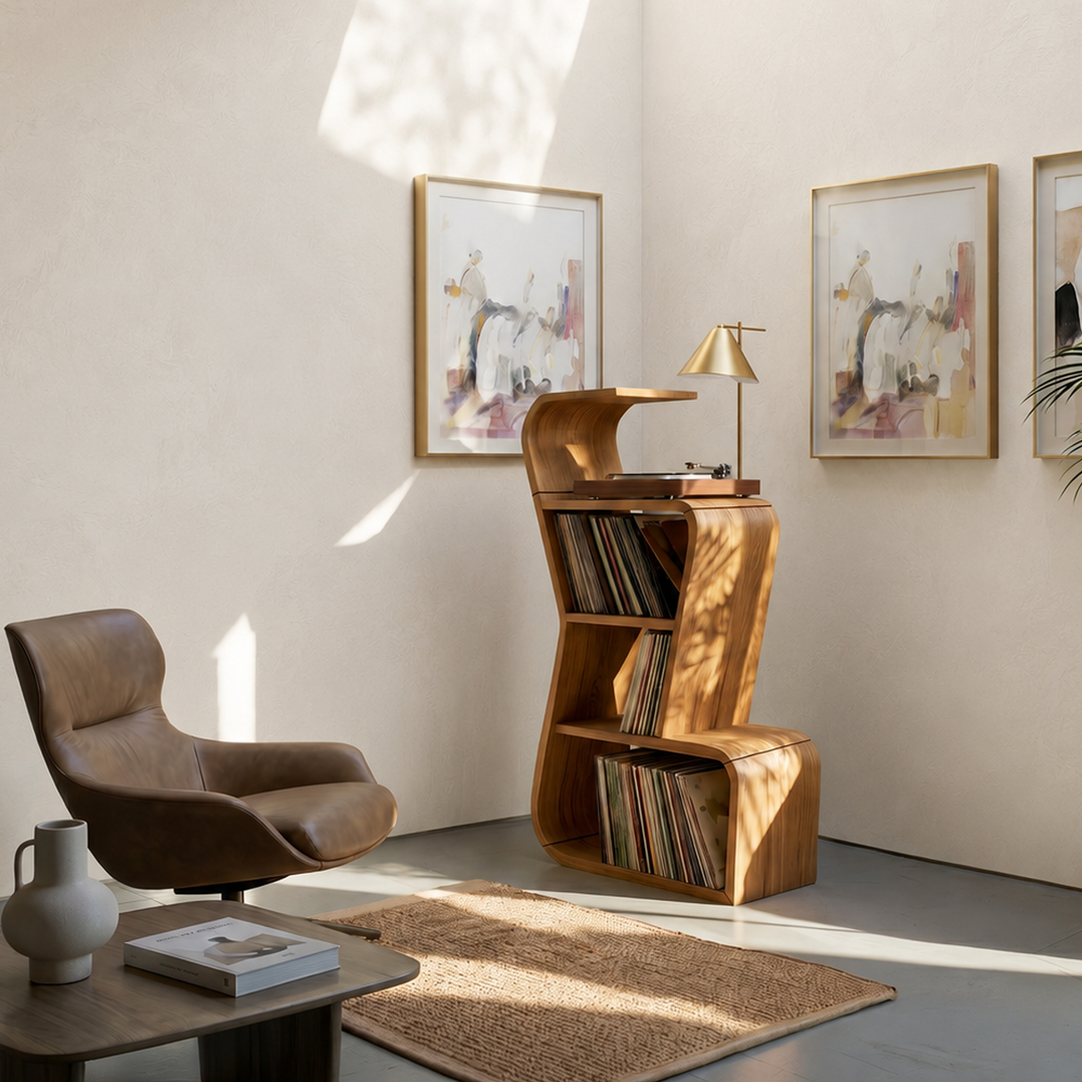 Modern Sculptural Vinyl Record Stand Luxury Residence