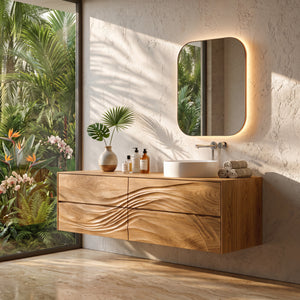 Modern Wave Carved Bathroom Vanity For Designer Bathroom