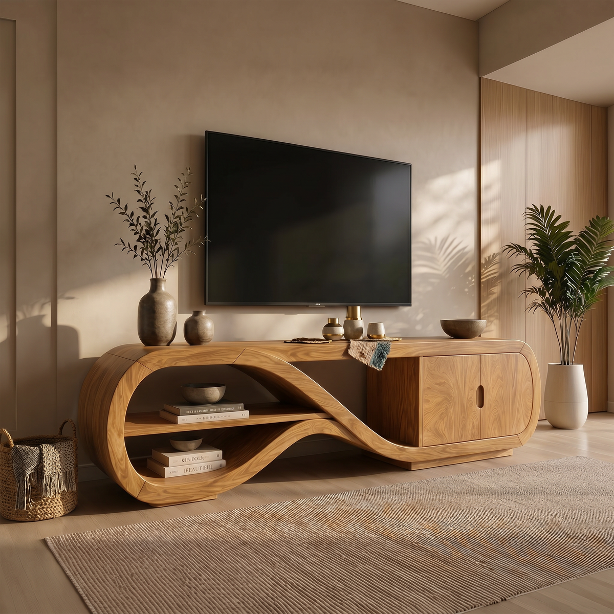 Organic Curved TV Cabinet Contemporary Living Room