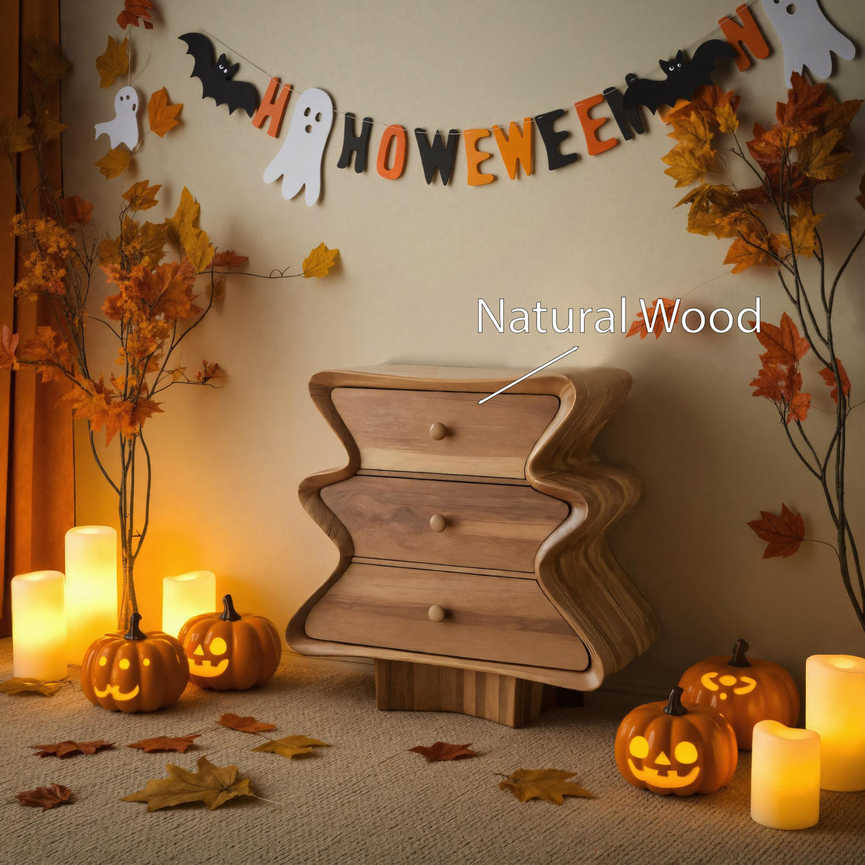 Modern Halloween Curved Wooden Drawer Chest For Bedroom Or Living Room