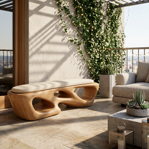 Curved Solid Wood Bench Luxury Living Room