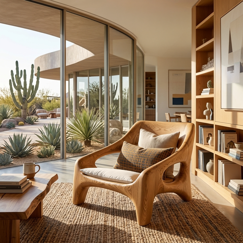 Contemporary Sculptural Wooden Chair For Outdoor Porch